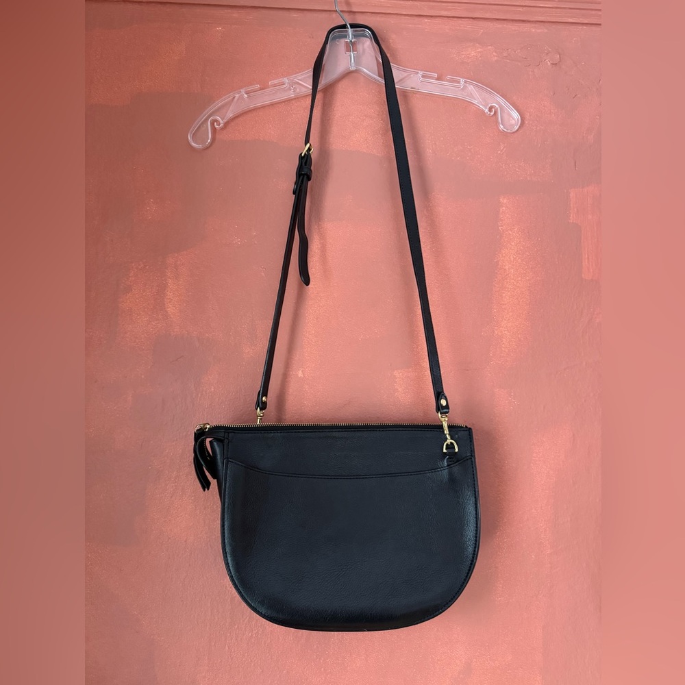 LOTUFF Black Leather Luna Crossbody Shoulder Bag Pouch